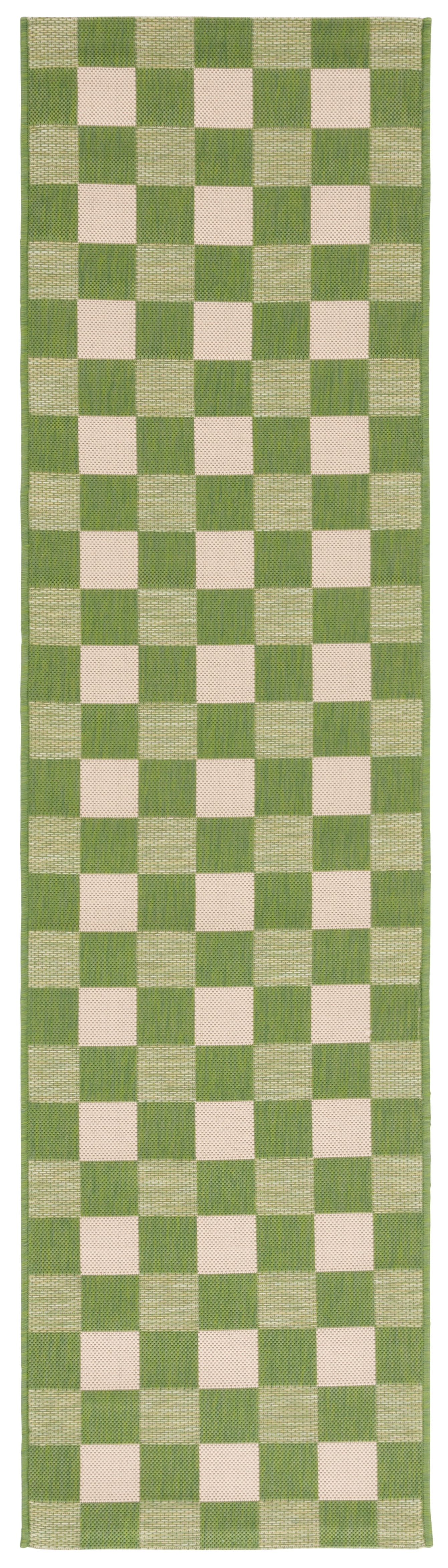 SAFAVIEH Courtyard Talbot Checkered Indoor/Outdoor Runner Rug, Green/Sage, 2'3" x 6'7"