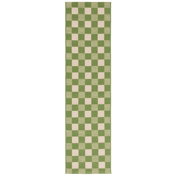 SAFAVIEH Courtyard Talbot Checkered Indoor/Outdoor Runner Rug, Green/Sage, 2'3" x 6'7"
