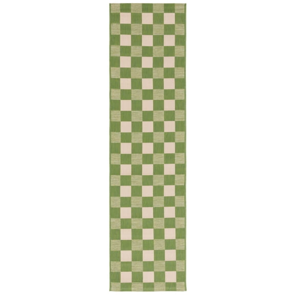 SAFAVIEH Courtyard Talbot Checkered Indoor/Outdoor Runner Rug, Green/Sage, 2'3" x 8'
