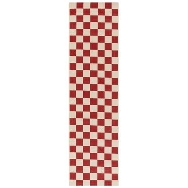 SAFAVIEH Courtyard Talbot Checkered Indoor/Outdoor Runner Rug, Red/Beige, 2'3" x 5'
