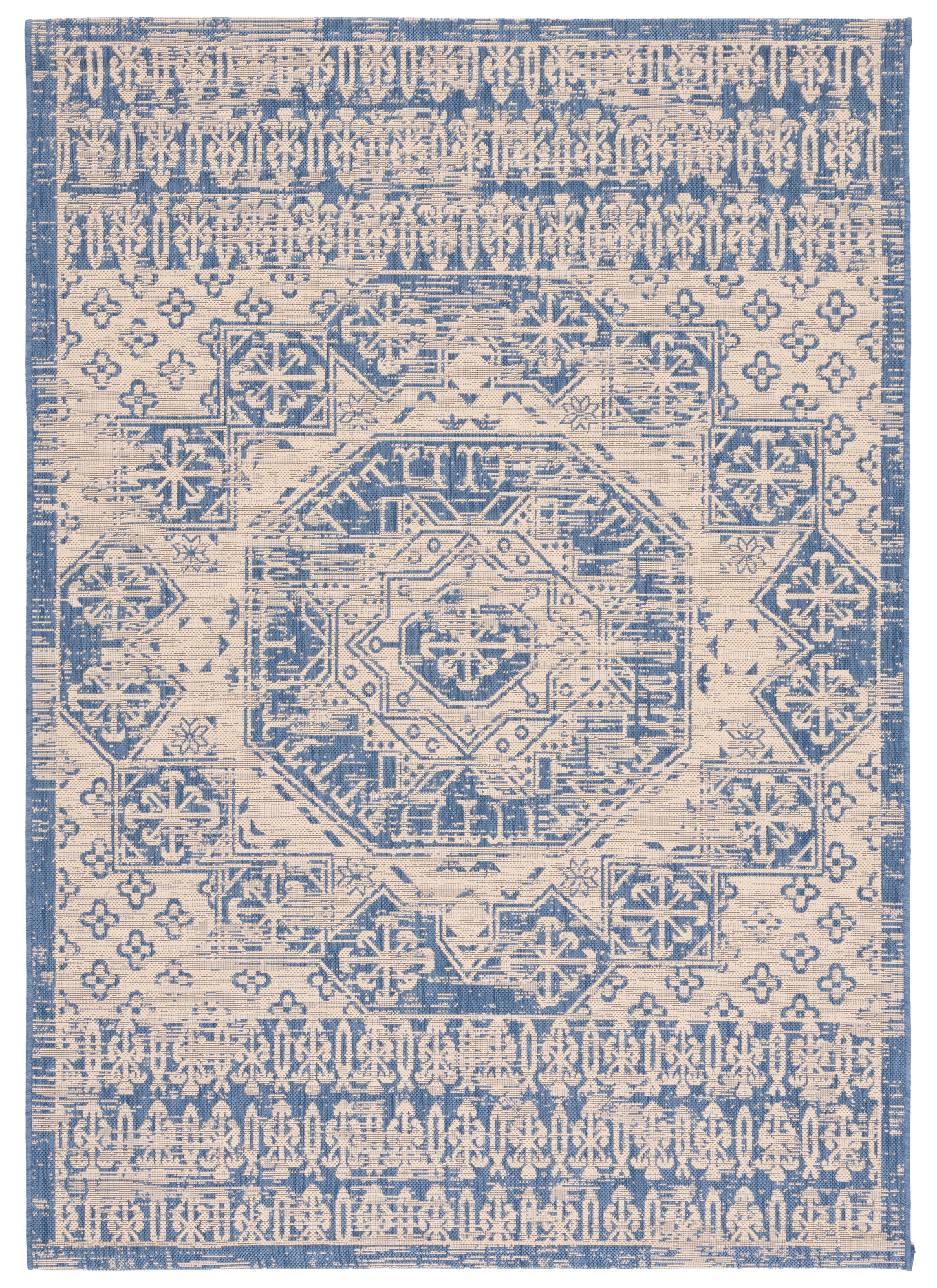 SAFAVIEH Courtyard Tangier Medallion Indoor/Outdoor Area Rug, Beige/Blue, 5'3" x 7'7"