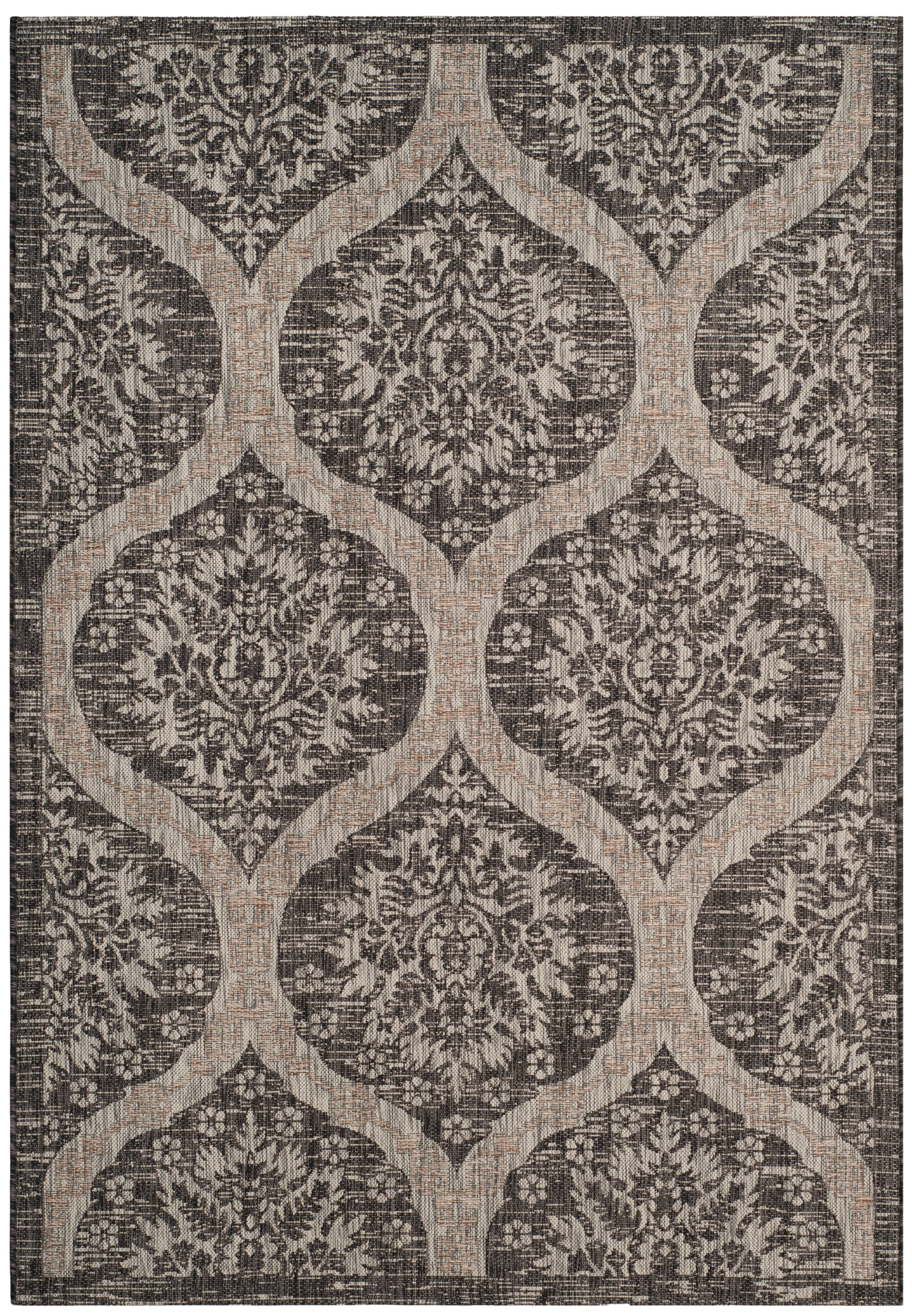 Large Black and Grey Synthetic Rectangular Area Rug