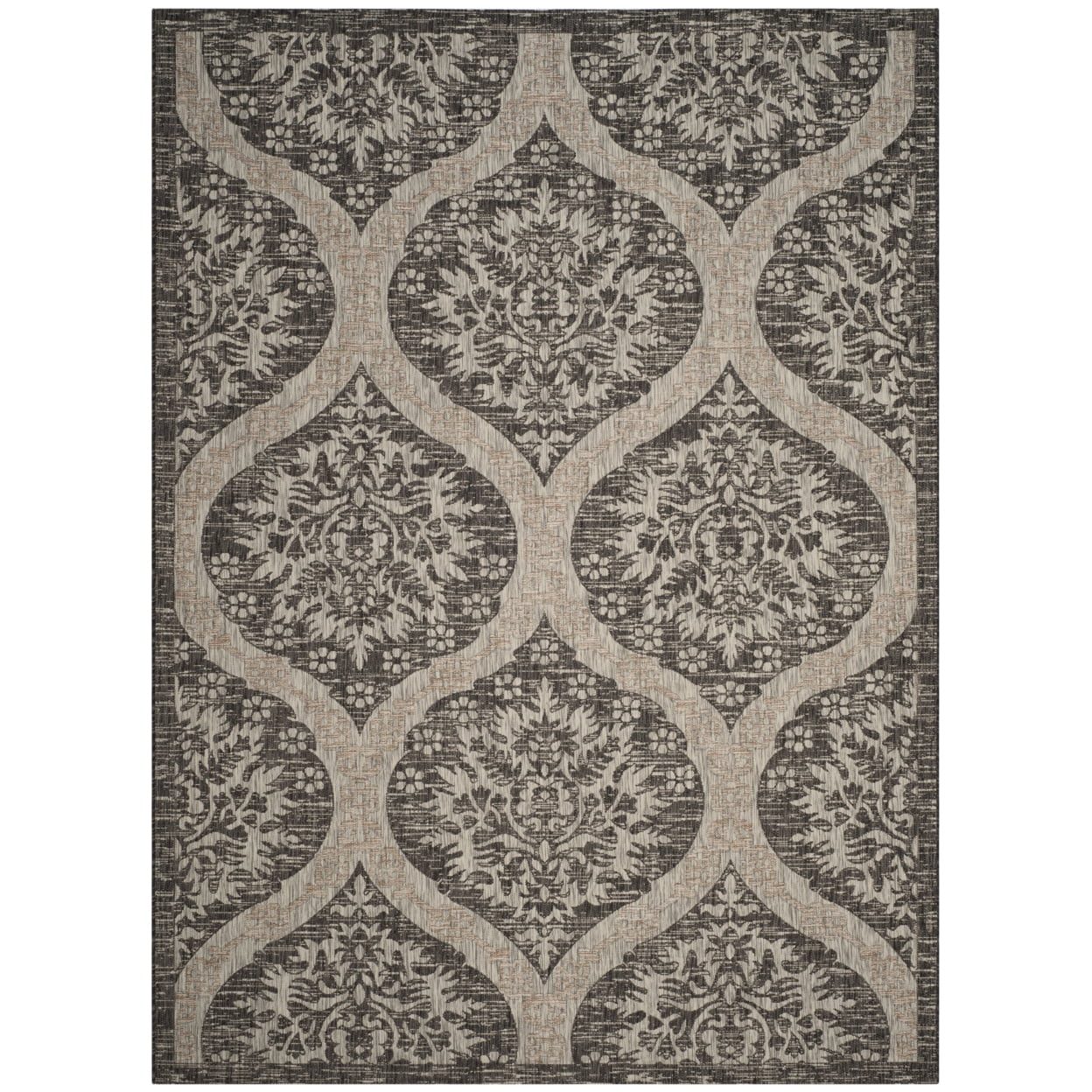 Courtyard Black/Grey 8' x 11' Synthetic Damask Area Rug
