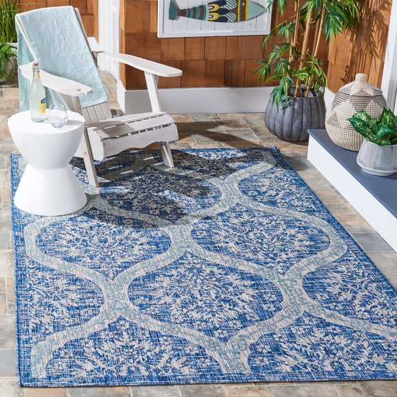 Safavieh Courtyard Tayler Geometric Indoor/Outdoor Area Rug, Navy/Gray, 5'3" x 7'7"