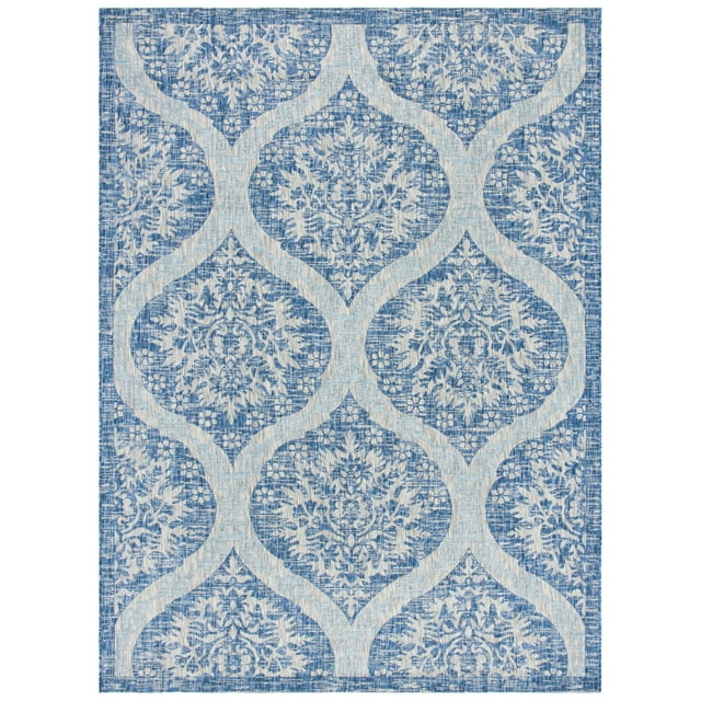 SAFAVIEH Courtyard Tayler Geometric Indoor/Outdoor Area Rug, Navy/Grey, 5'3" x 7'7"
