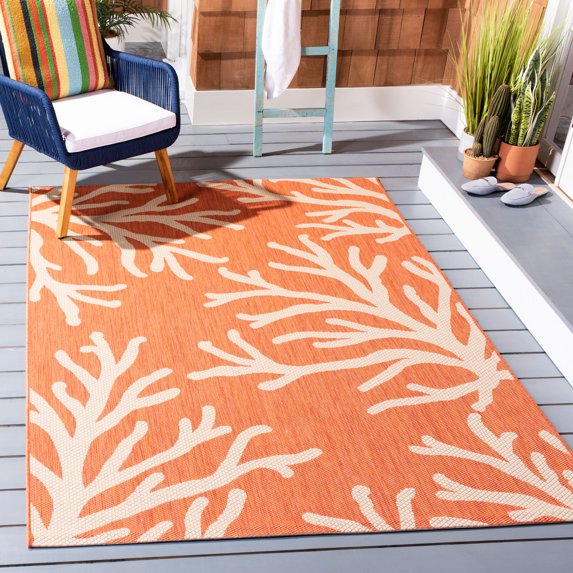 SAFAVIEH Courtyard Tecon Corals Indoor/Outdoor Area Rug, Terracotta/Beige, 8' x 10'