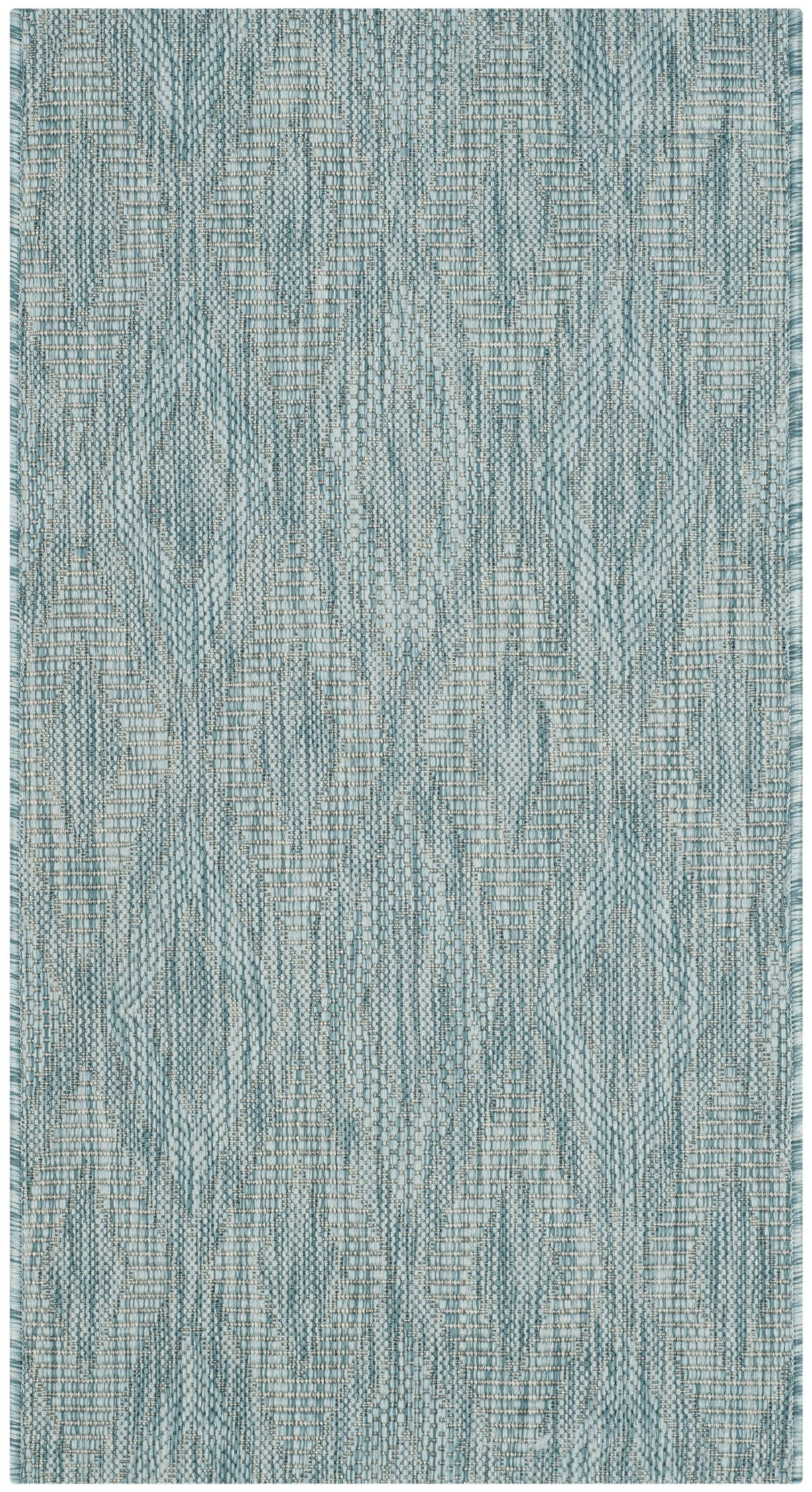 Aqua Geometric Low Pile Indoor/Outdoor Area Rug