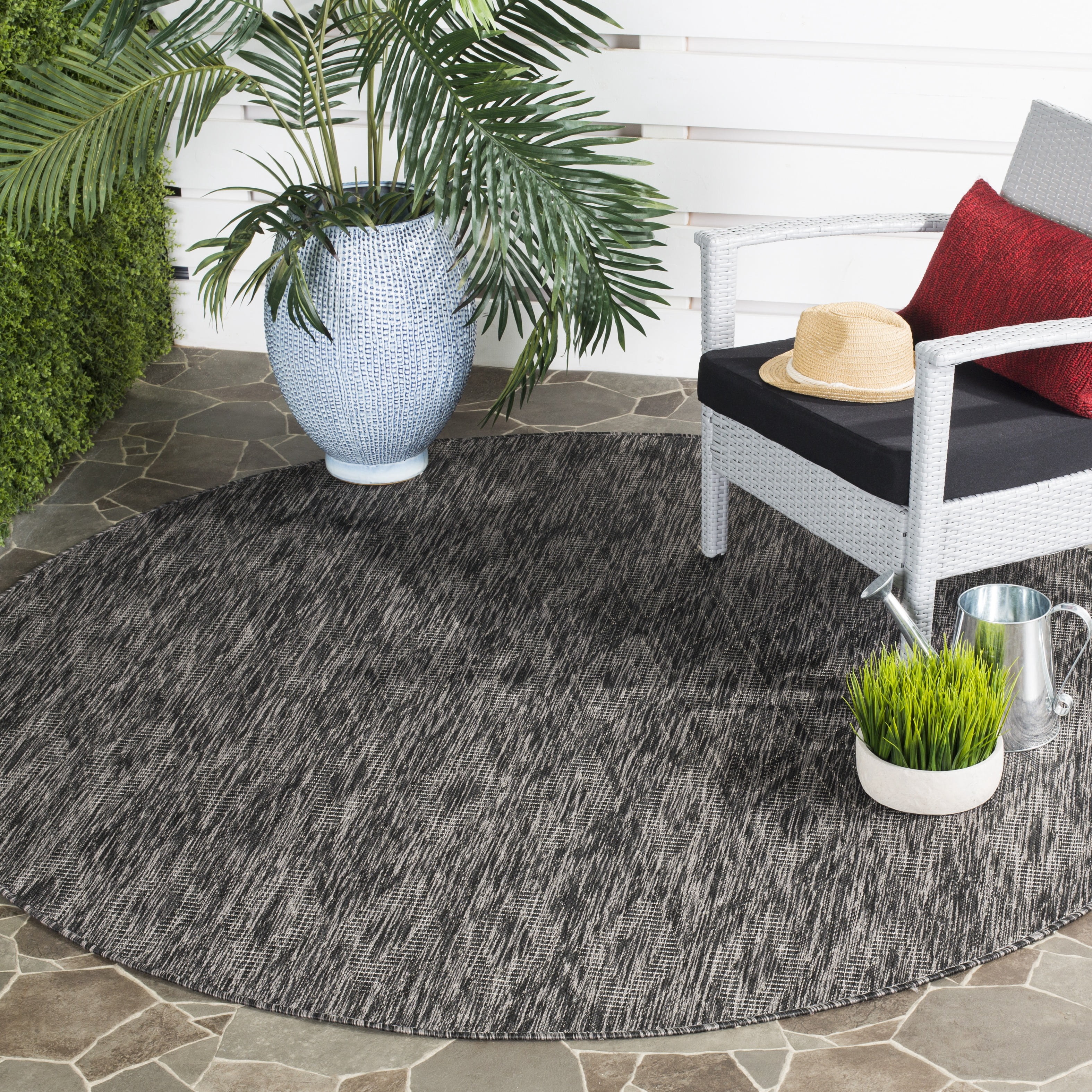 Safavieh Courtyard Teodor Geometric Indoor/Outdoor Area Rug, Black, 5'3" x 5'3" Round