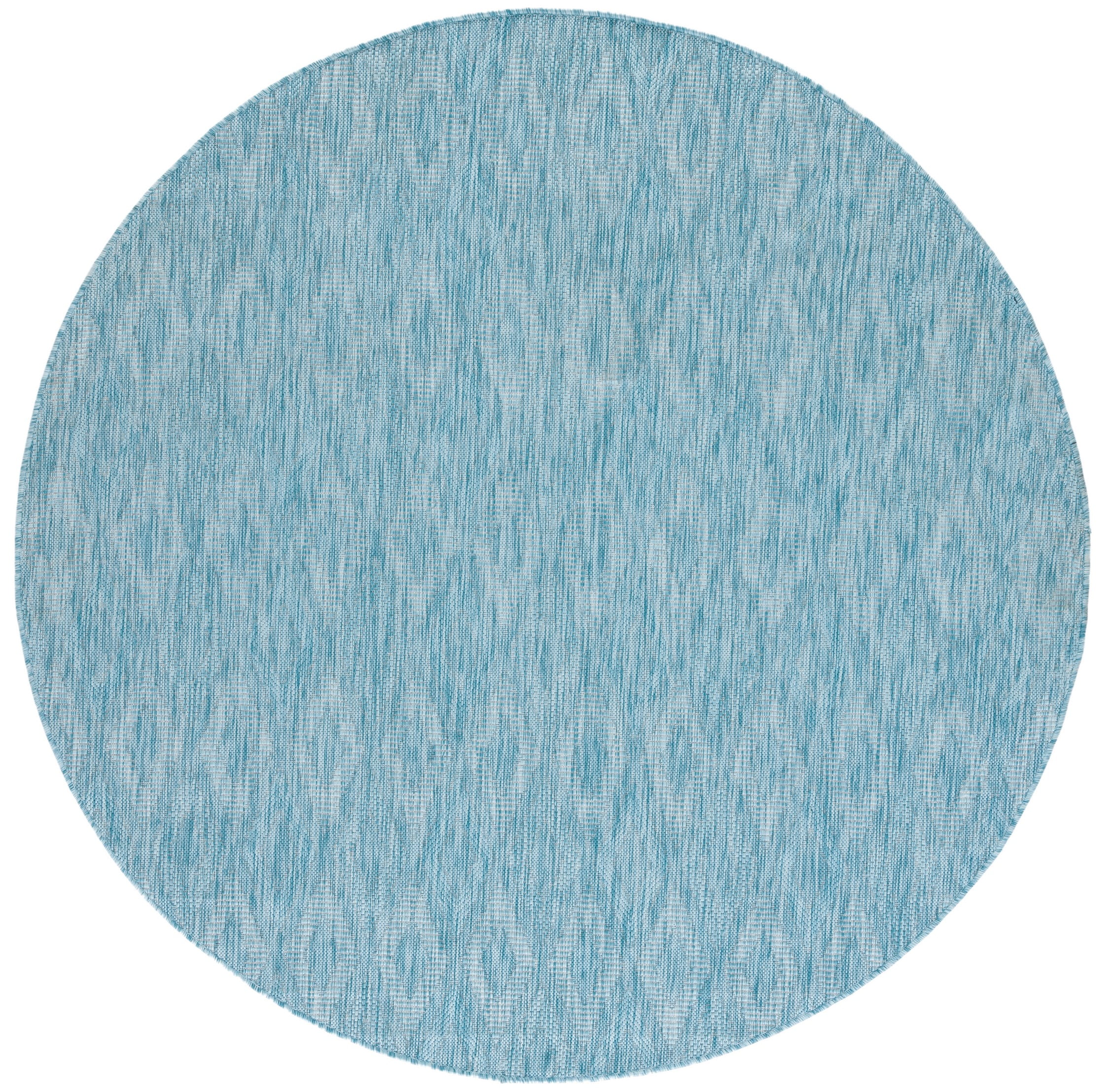 Aqua Blue Round Geometric Synthetic Outdoor Area Rug