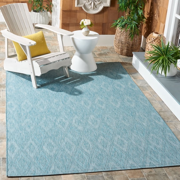 Safavieh Courtyard Teodor Geometric Indoor/Outdoor Area Rug, Aqua, 6'7" x 9'6"