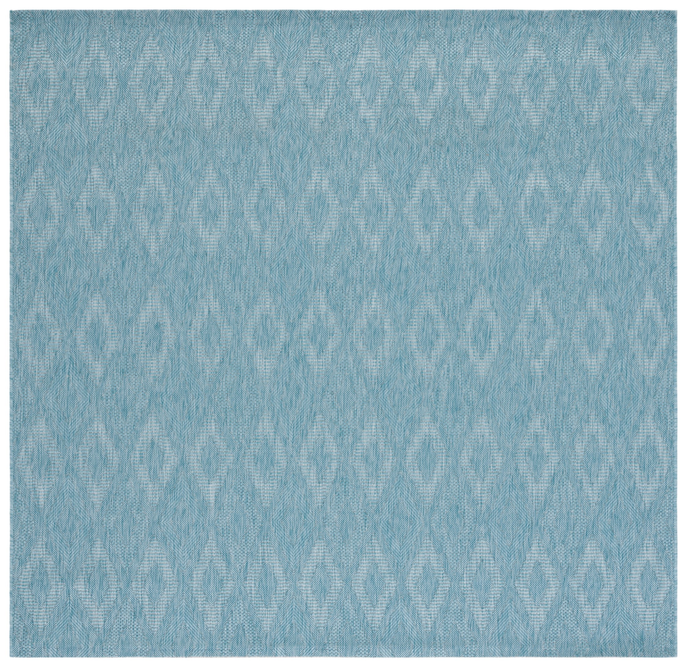 Aqua Blue Square Stain-Resistant Indoor/Outdoor Rug
