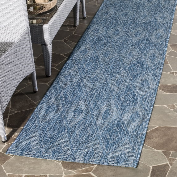 Safavieh Courtyard Teodor Geometric Indoor/Outdoor Runner Rug, Navy, 2'3" x 12'