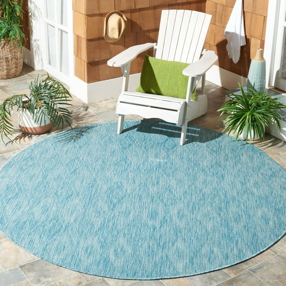 Safavieh Courtyard Teodor Geometric Indoor/Outdoor Area Rug, Aqua, 5'3" x 5'3" Round