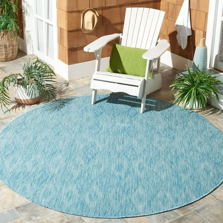 Safavieh Courtyard Teodor Geometric Indoor/Outdoor Area Rug, Aqua, 9' x 9' Round