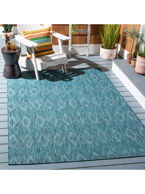 Courtyard Teodor Geometric Indoor/Outdoor Area Rug, Turquoise/Blue, 9' x 12'