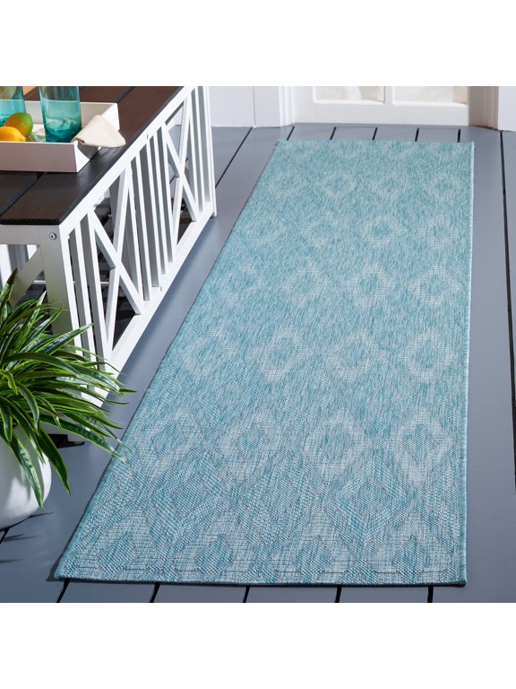 Courtyard Teodor Geometric Indoor/Outdoor Runner Rug, Aqua, 2'3" x 18'