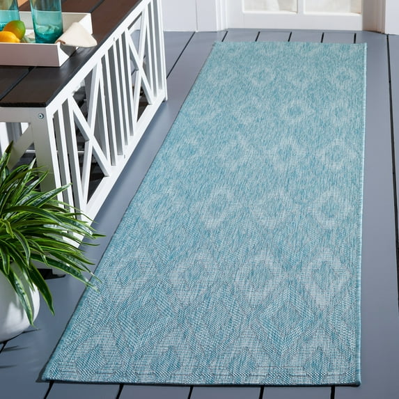 Safavieh Courtyard Teodor Geometric Indoor/Outdoor Runner Rug, Aqua, 2'3" x 22'