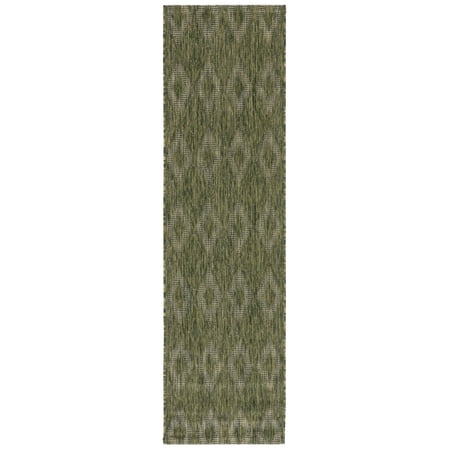 SAFAVIEH Courtyard Teodor Geometric Indoor/Outdoor Runner Rug, Olive, 2'3" x 8'