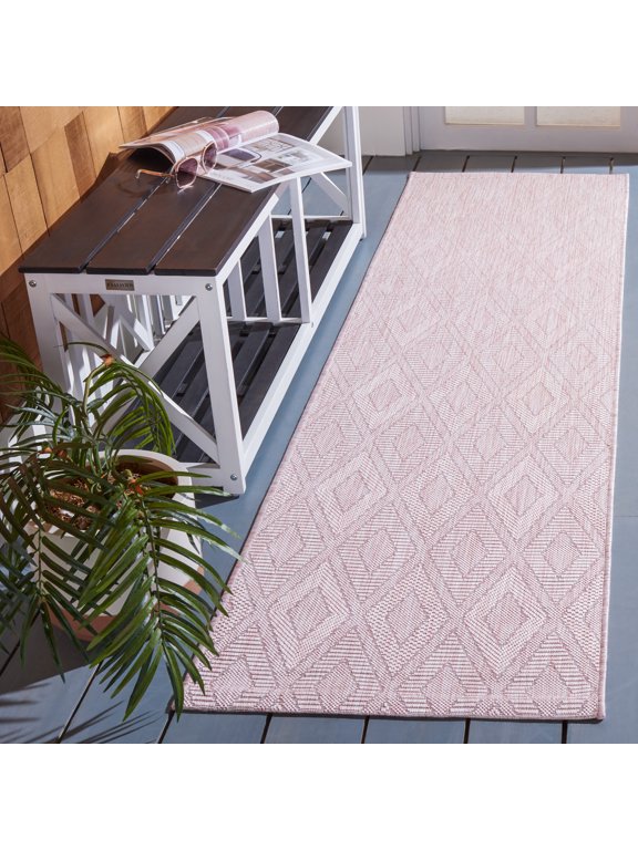 Courtyard Teodor Geometric Indoor/Outdoor Runner Rug, Pink, 2'3" x 8'