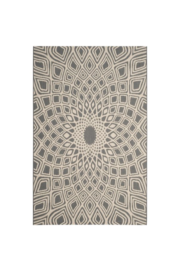 Courtyard Thane Abstract Indoor/Outdoor Area Rug, Anthracite/Beige, 2'7" x 5'