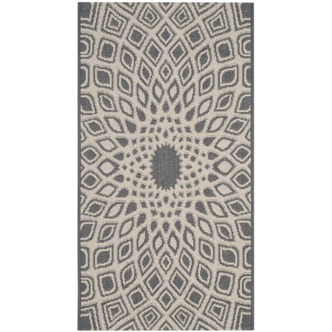 SAFAVIEH Courtyard Thane Abstract Indoor/Outdoor Area Rug, Anthracite/Beige, 2' x 3'7"