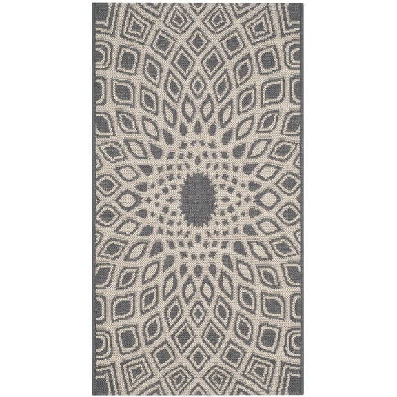 SAFAVIEH Courtyard Thane Abstract Indoor/Outdoor Area Rug, Anthracite/Beige, 2' x 3'7"