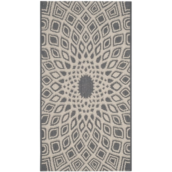 SAFAVIEH Courtyard Thane Abstract Indoor/Outdoor Area Rug, Anthracite/Beige, 2' x 3'7"