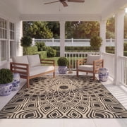 Safavieh Courtyard Thane Abstract Indoor/Outdoor Area Rug, Black/Beige, 2 x 37"