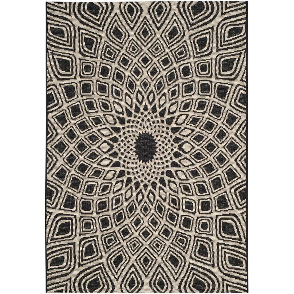 Black and Beige Rectangular Synthetic Indoor/Outdoor Area Rug