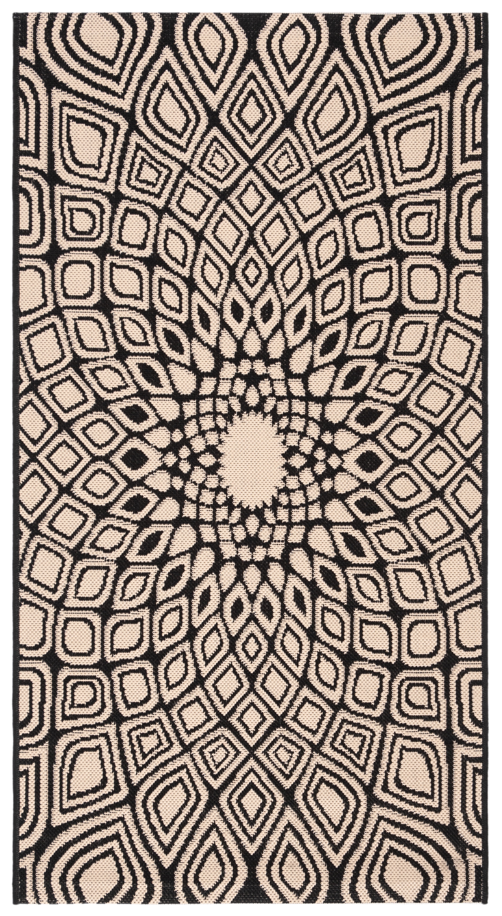 SAFAVIEH Courtyard Thane Abstract Indoor/Outdoor Area Rug, Black/Beige, 2' x 3'7"