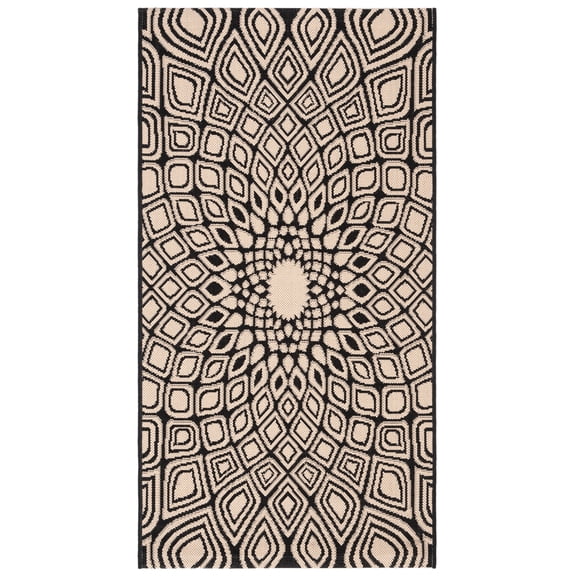 SAFAVIEH Courtyard Thane Abstract Indoor/Outdoor Area Rug, Black/Beige, 2' x 3'7"