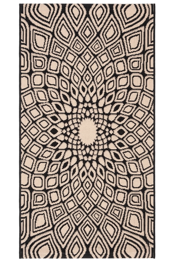 Courtyard Thane Abstract Indoor/Outdoor Area Rug, Black/Beige, 2' x 3'7"