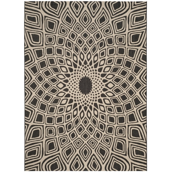 SAFAVIEH Courtyard Thane Abstract Indoor/Outdoor Area Rug, Black/Beige, 8' x 11'