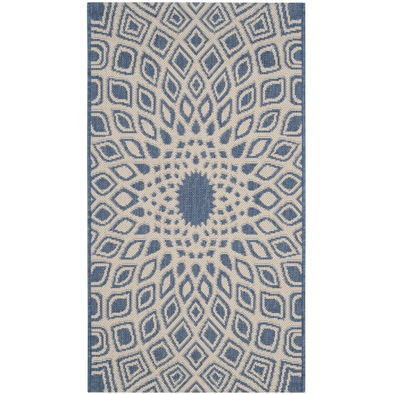 SAFAVIEH Courtyard Thane Abstract Indoor/Outdoor Area Rug, Blue/Beige, 2' x 3'7"