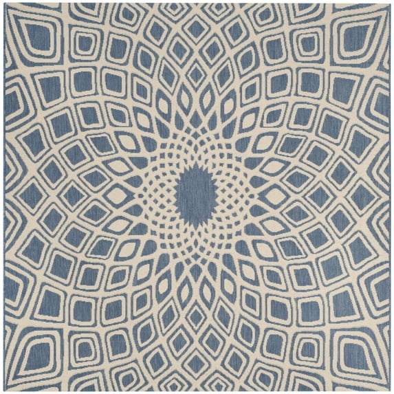 SAFAVIEH Courtyard Thane Abstract Indoor/Outdoor Area Rug, Blue/Beige, 6'7" x 6'7" Square
