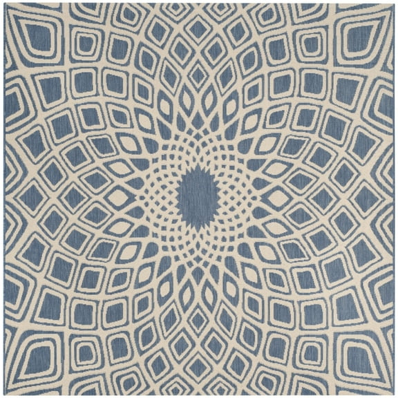 SAFAVIEH Courtyard Thane Abstract Indoor/Outdoor Area Rug, Blue/Beige, 6'7" x 6'7" Square