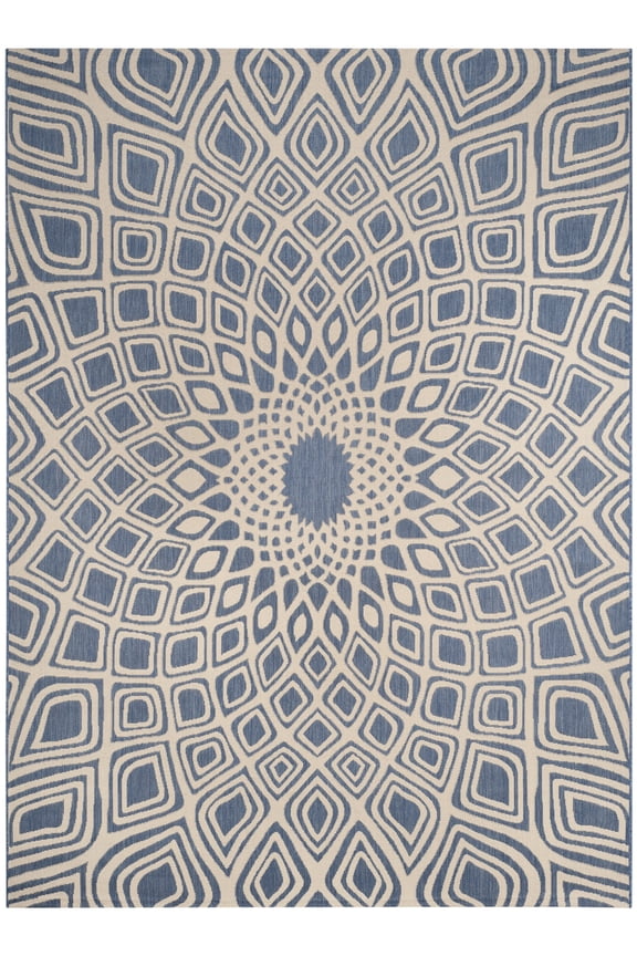 Courtyard Thane Abstract Indoor/Outdoor Area Rug, Blue/Beige, 8' x 11'
