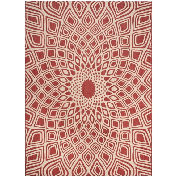 SAFAVIEH Courtyard Thane Abstract Indoor/Outdoor Area Rug, Red/Beige, 9' x 12'