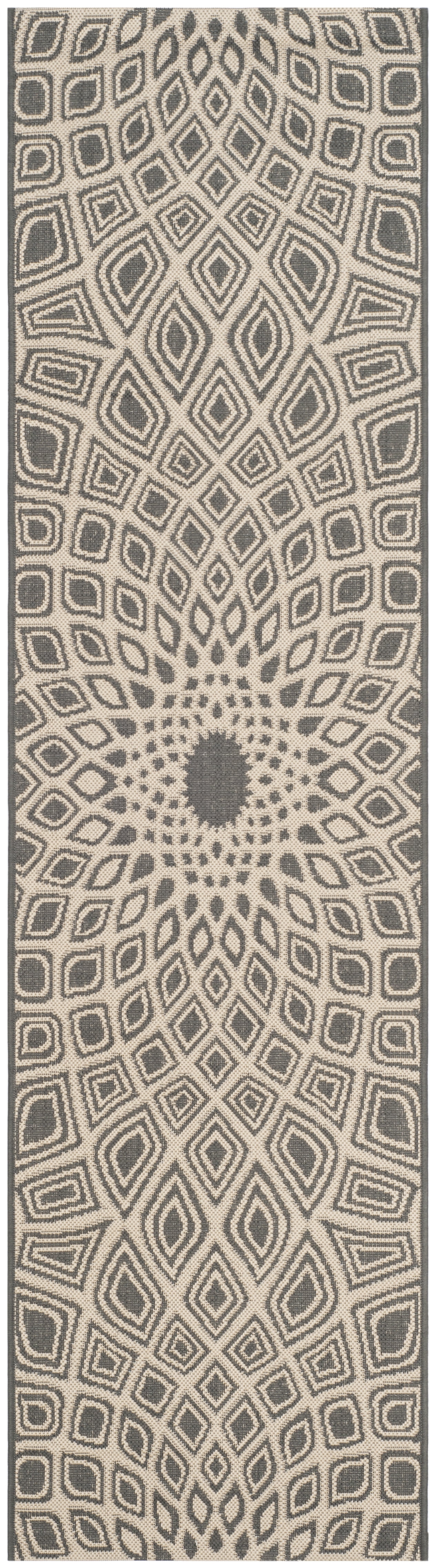 SAFAVIEH Courtyard Thane Abstract Indoor/Outdoor Runner Rug, Anthracite/Beige, 2'3" x 8'