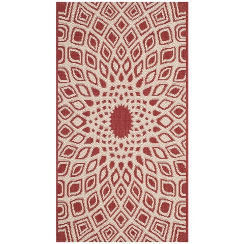 SAFAVIEH Courtyard Thane Nautical Indoor/Outdoor Area Rug, 2' x 3'7", Red/Beige