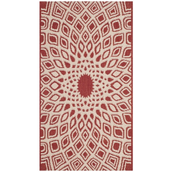 SAFAVIEH Courtyard Thane Nautical Indoor/Outdoor Area Rug, 2' x 3'7", Red/Beige