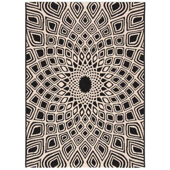 SAFAVIEH Courtyard Thane Nautical Indoor/Outdoor Area Rug, 4' x 5'7", Black/Beige