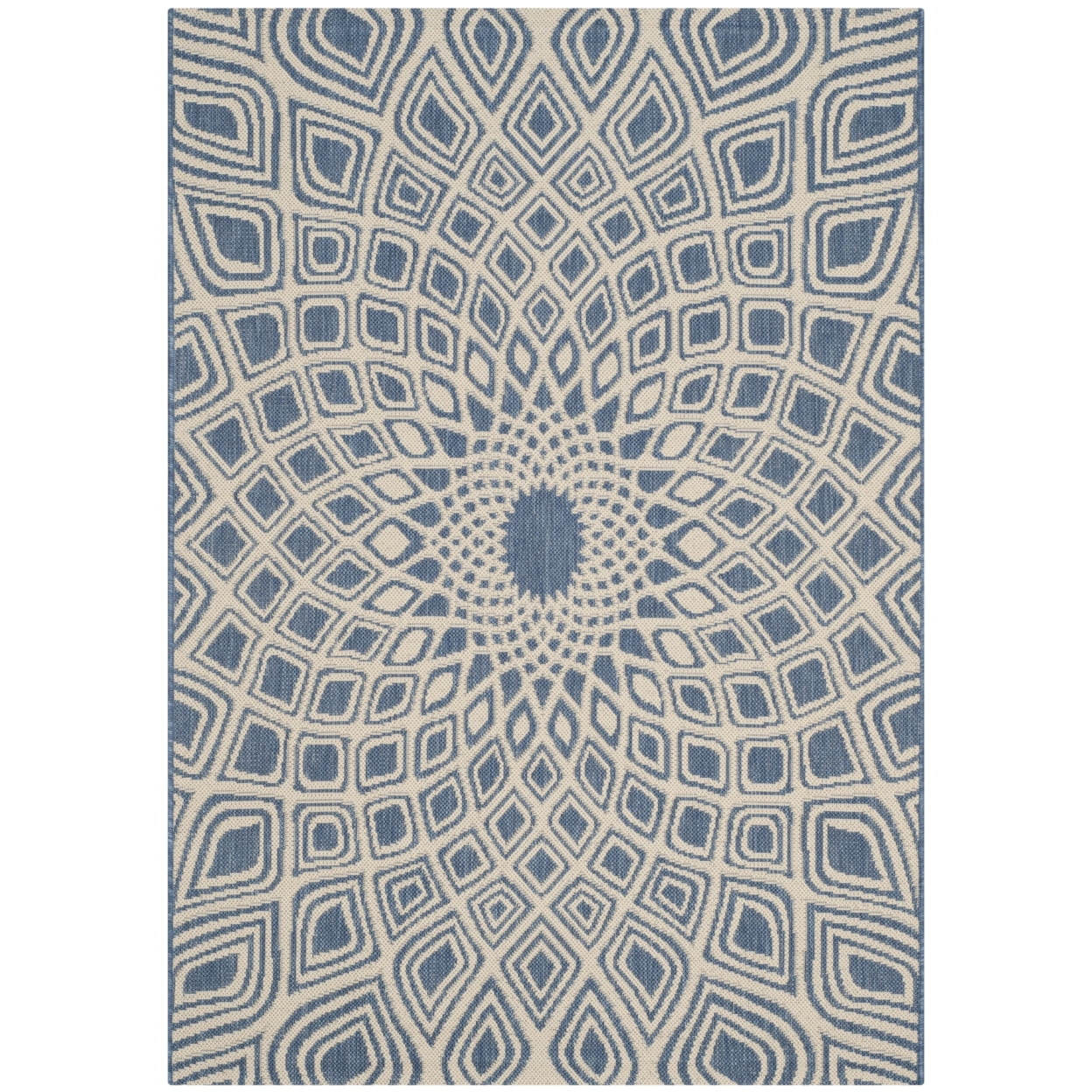 Blue and Beige Rectangular Synthetic Indoor/Outdoor Area Rug