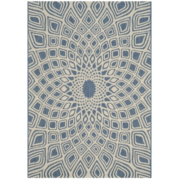 SAFAVIEH Courtyard Thane Nautical Indoor/Outdoor Area Rug, 4' x 5'7", Blue/Beige