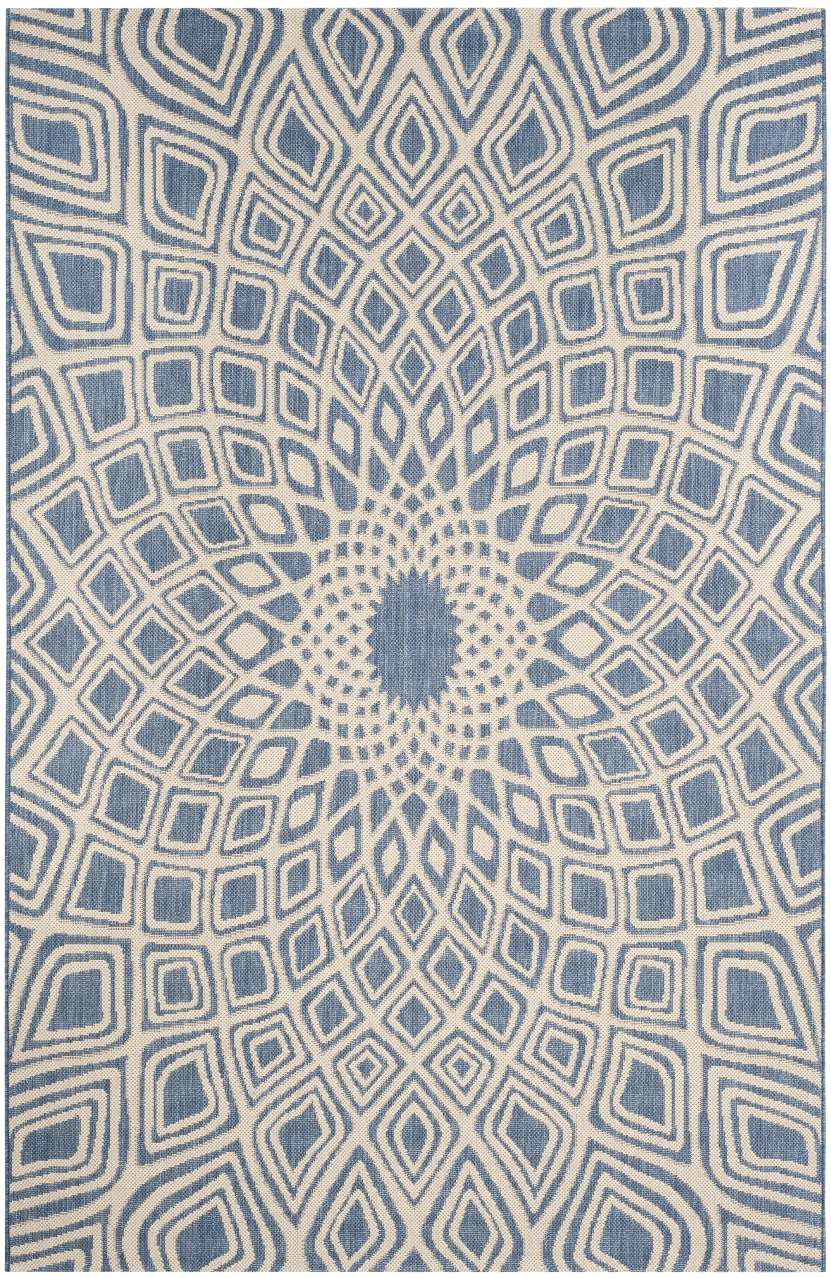 SAFAVIEH Courtyard Thane Nautical Indoor/Outdoor Area Rug, 5'3" x 7'7", Blue/Beige