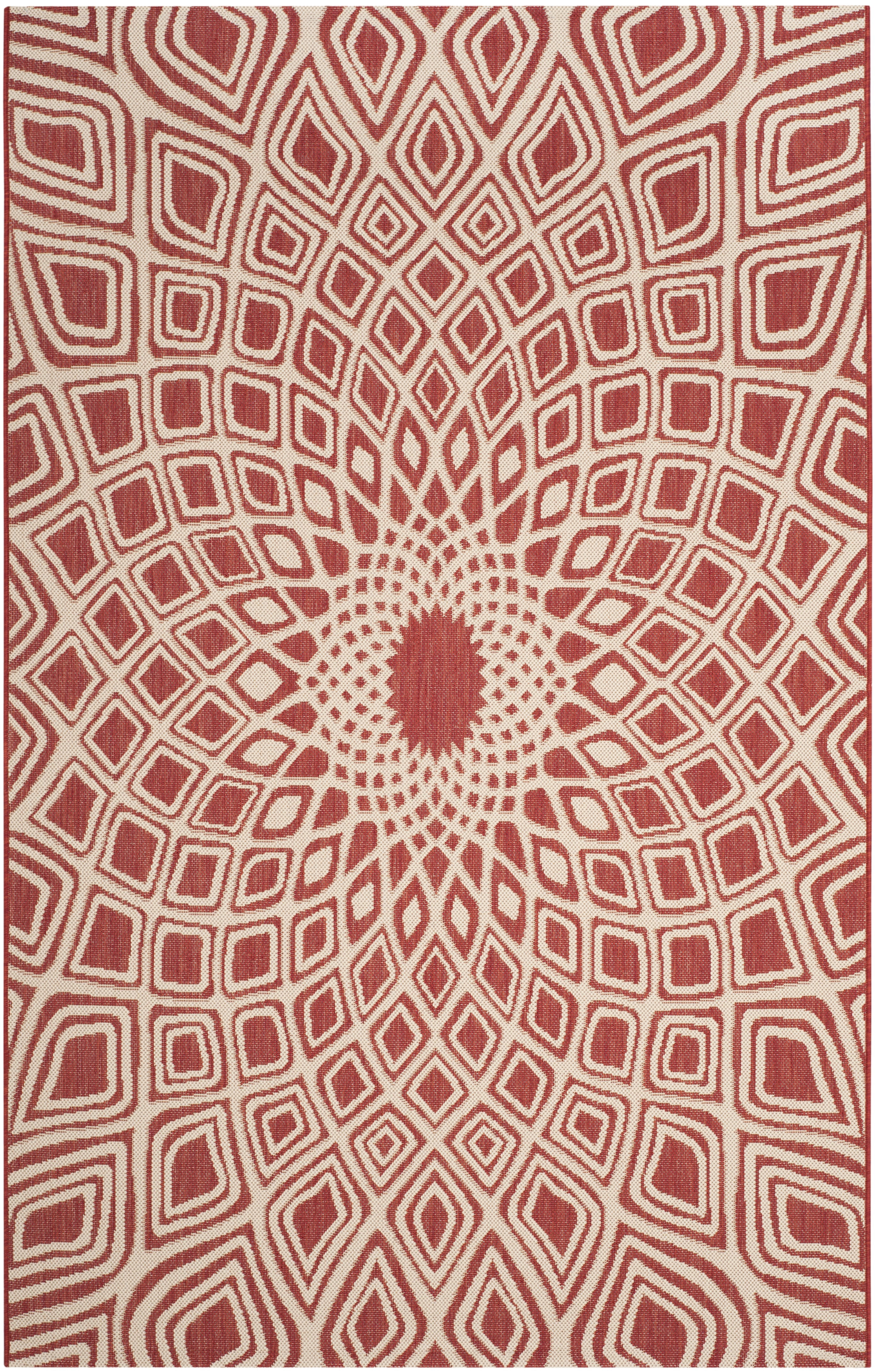 SAFAVIEH Courtyard Thane Nautical Indoor/Outdoor Area Rug, 5'3" x 7'7", Red/Beige
