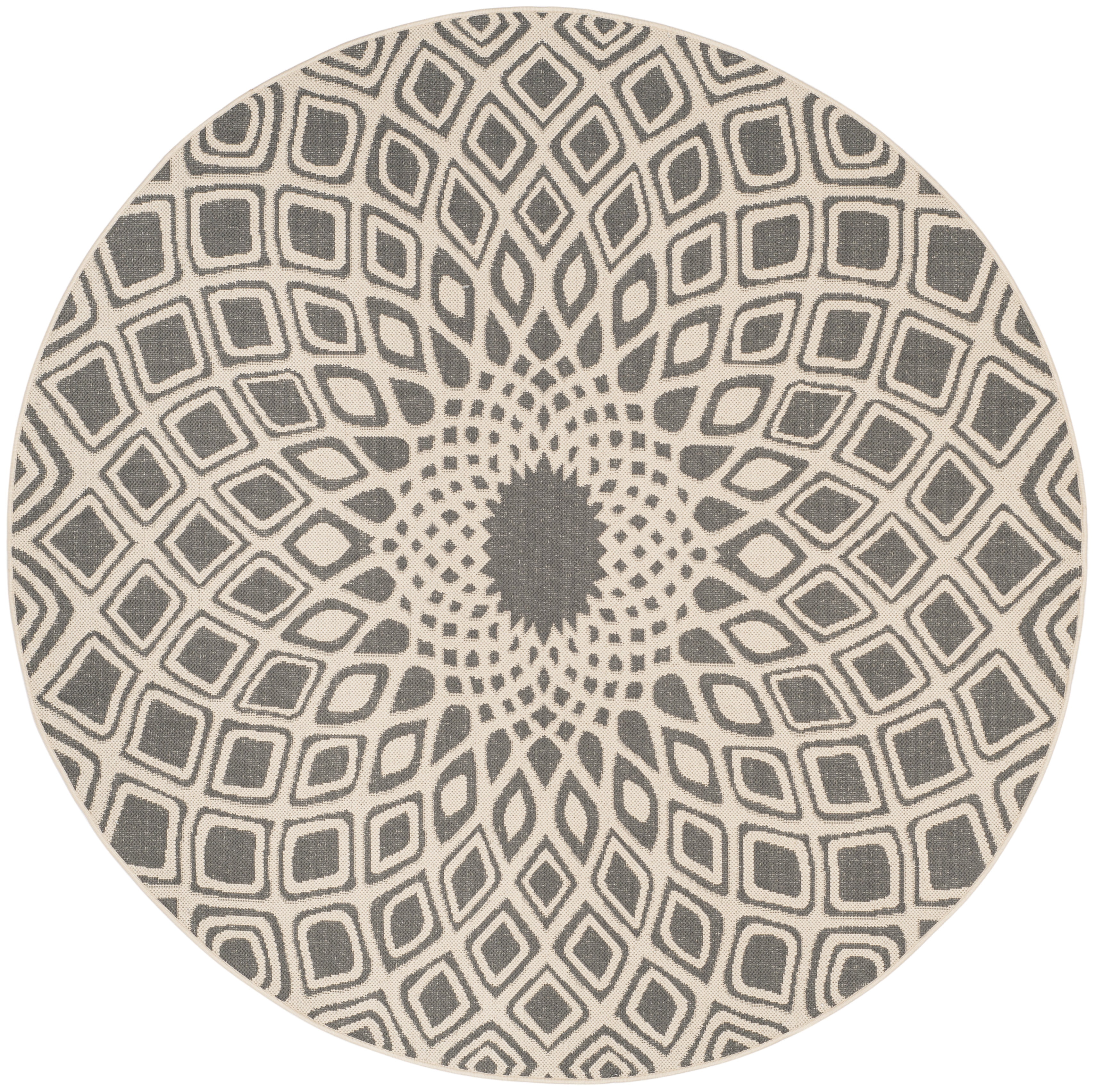 SAFAVIEH Courtyard Thane Nautical Indoor/Outdoor Area Rug, 6'7" x 6'7" Round, Anthracite/Beige
