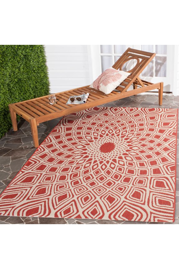 Courtyard Thane Nautical Indoor/Outdoor Area Rug, 6'7" x 9'6", Red/Beige