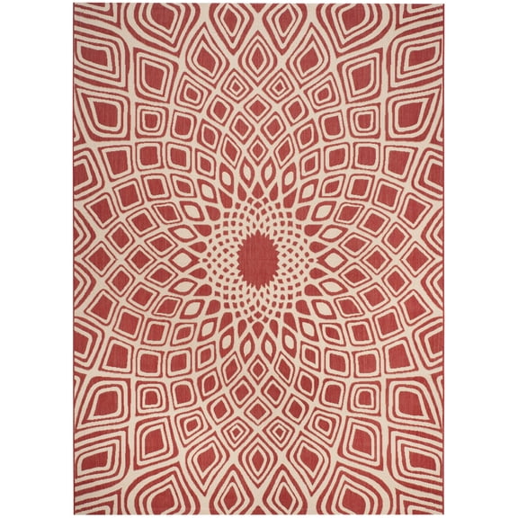 SAFAVIEH Courtyard Thane Nautical Indoor/Outdoor Area Rug, 8' x 11', Red/Beige