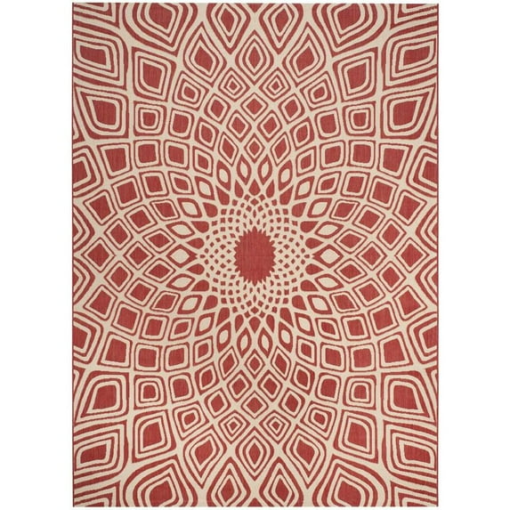 SAFAVIEH Courtyard Thane Nautical Indoor/Outdoor Area Rug, 8' x 11', Red/Beige